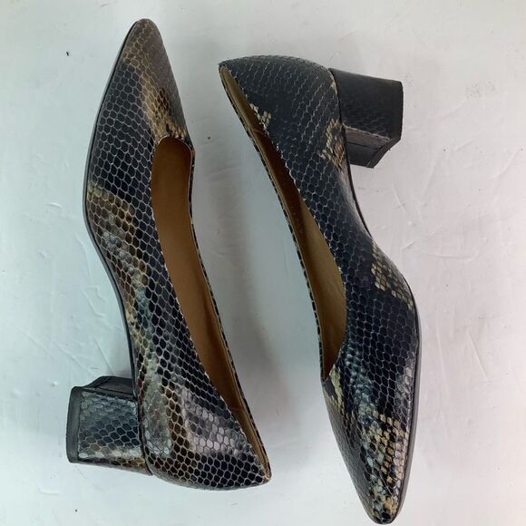 Aquatalia Pasha Pump Pointy Toe Block Heel Snake Print Leather Shoes Sz  9